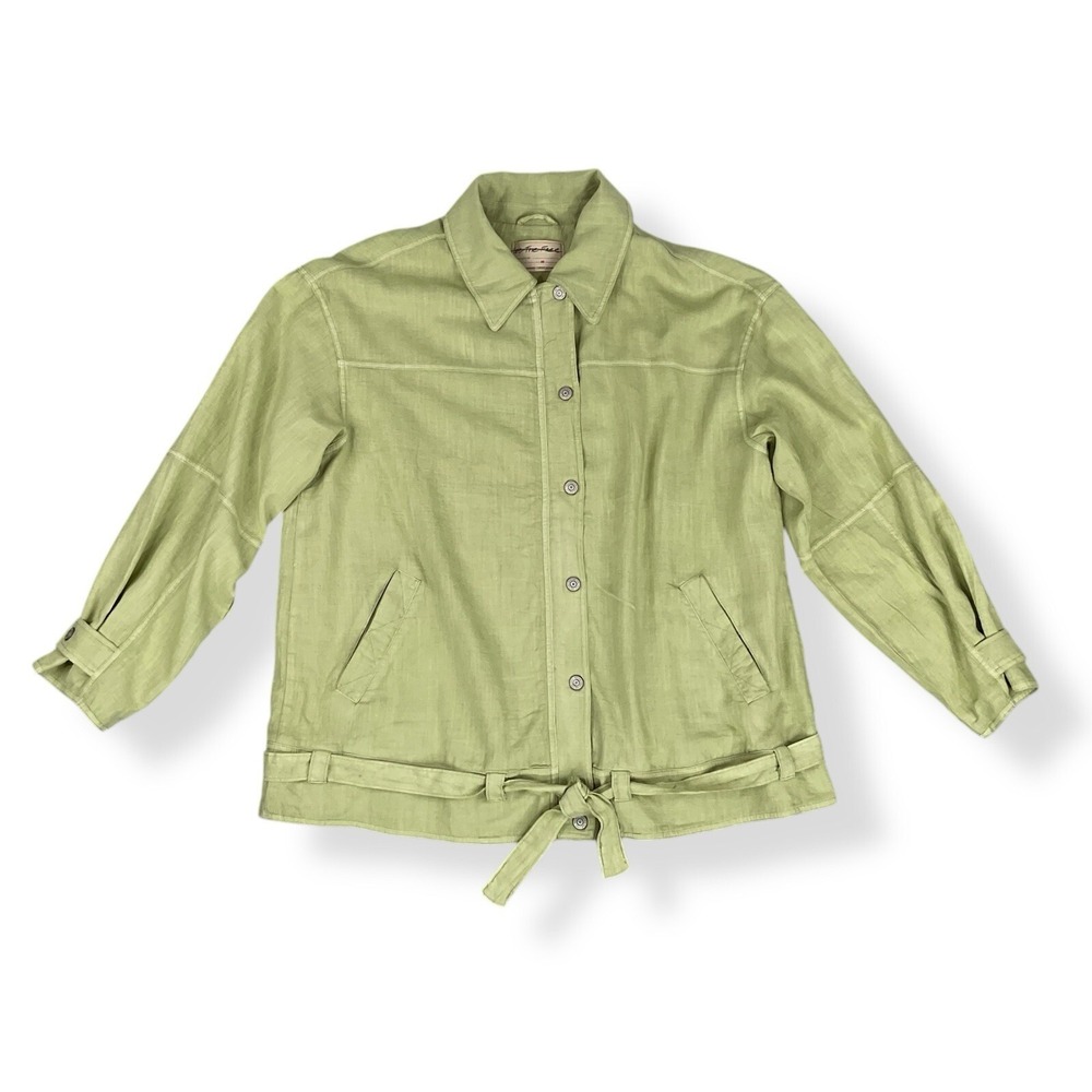 Free People Jacket Women Medium Green Zip Snap Pockets Collar OB2023169 NWOT
